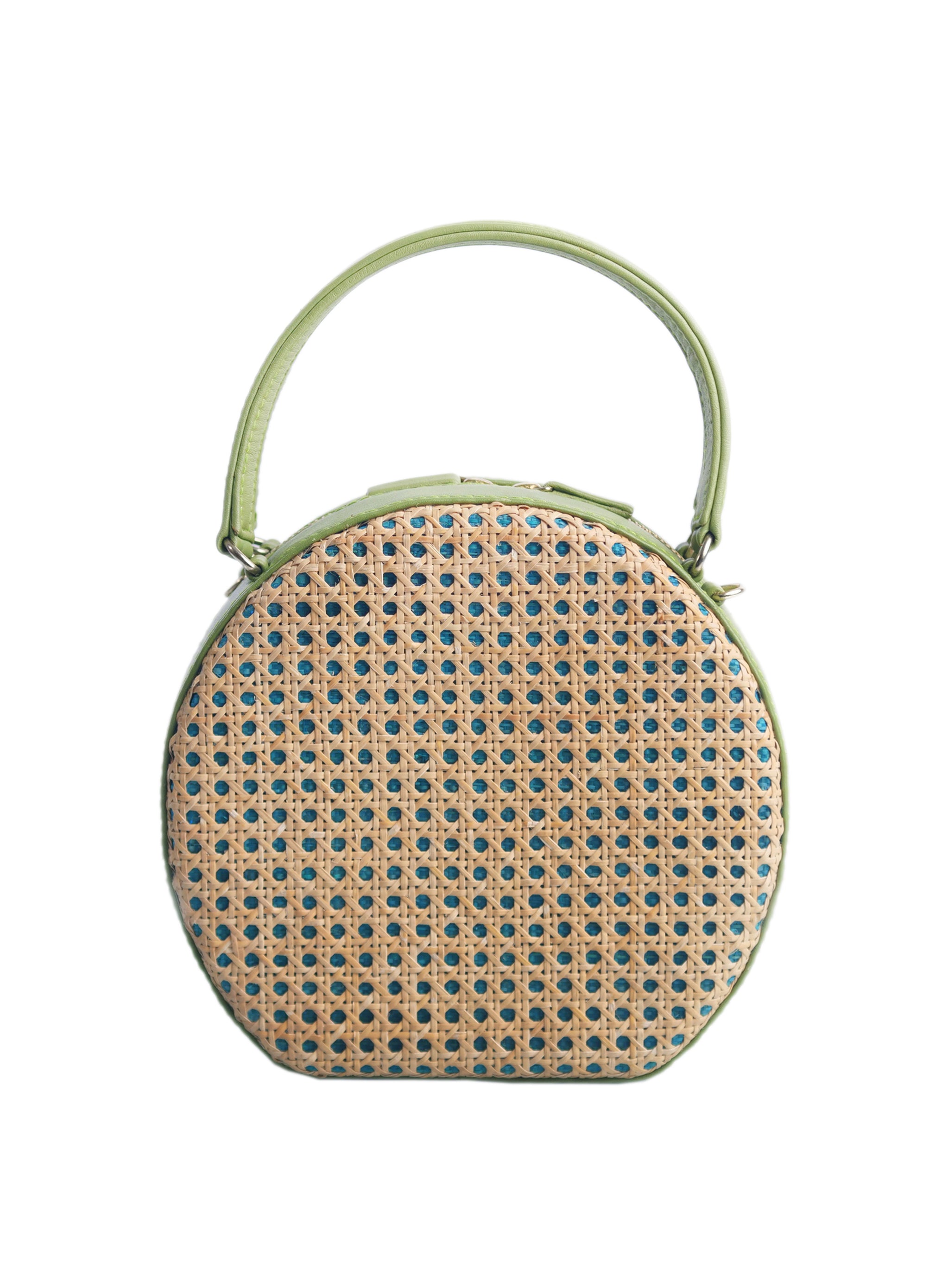 Handmade Moroccan Round Straw Crossbody Bag with Leather Detail