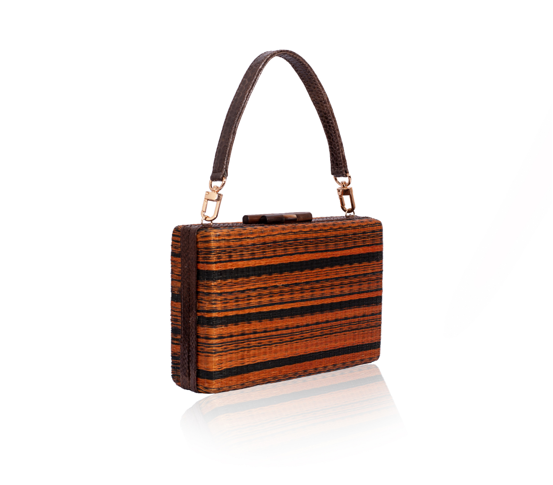 Handcrafted GUSTOKO Mojave clutch, earth tones, profile