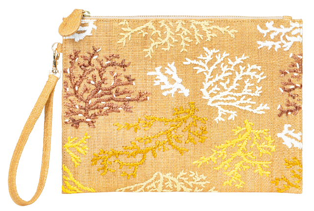 GUSTOKO hand-embroidered Moana vegan pouch in Golden Brown