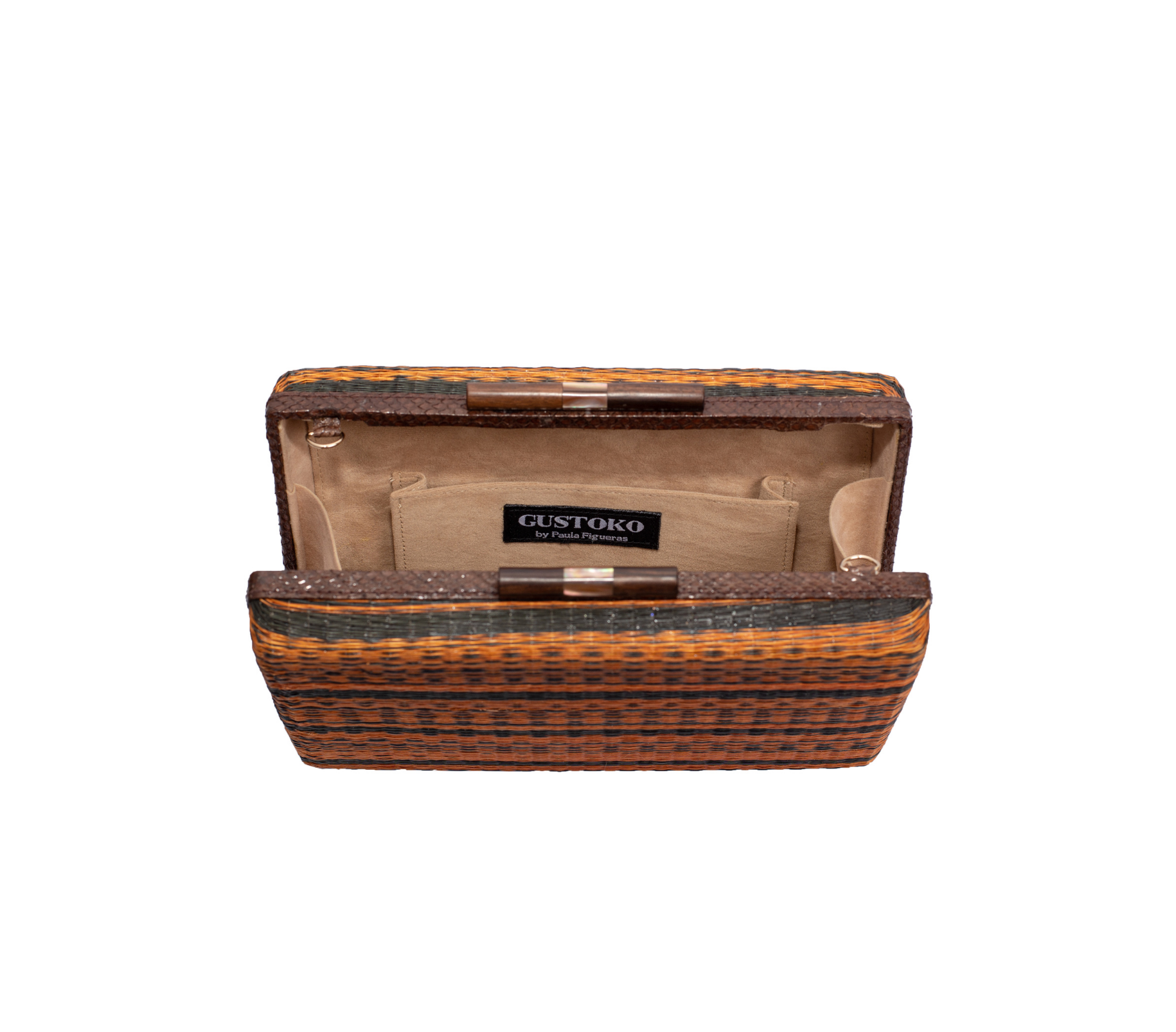GUSTOKO Mojave handwoven clutch bag interior image