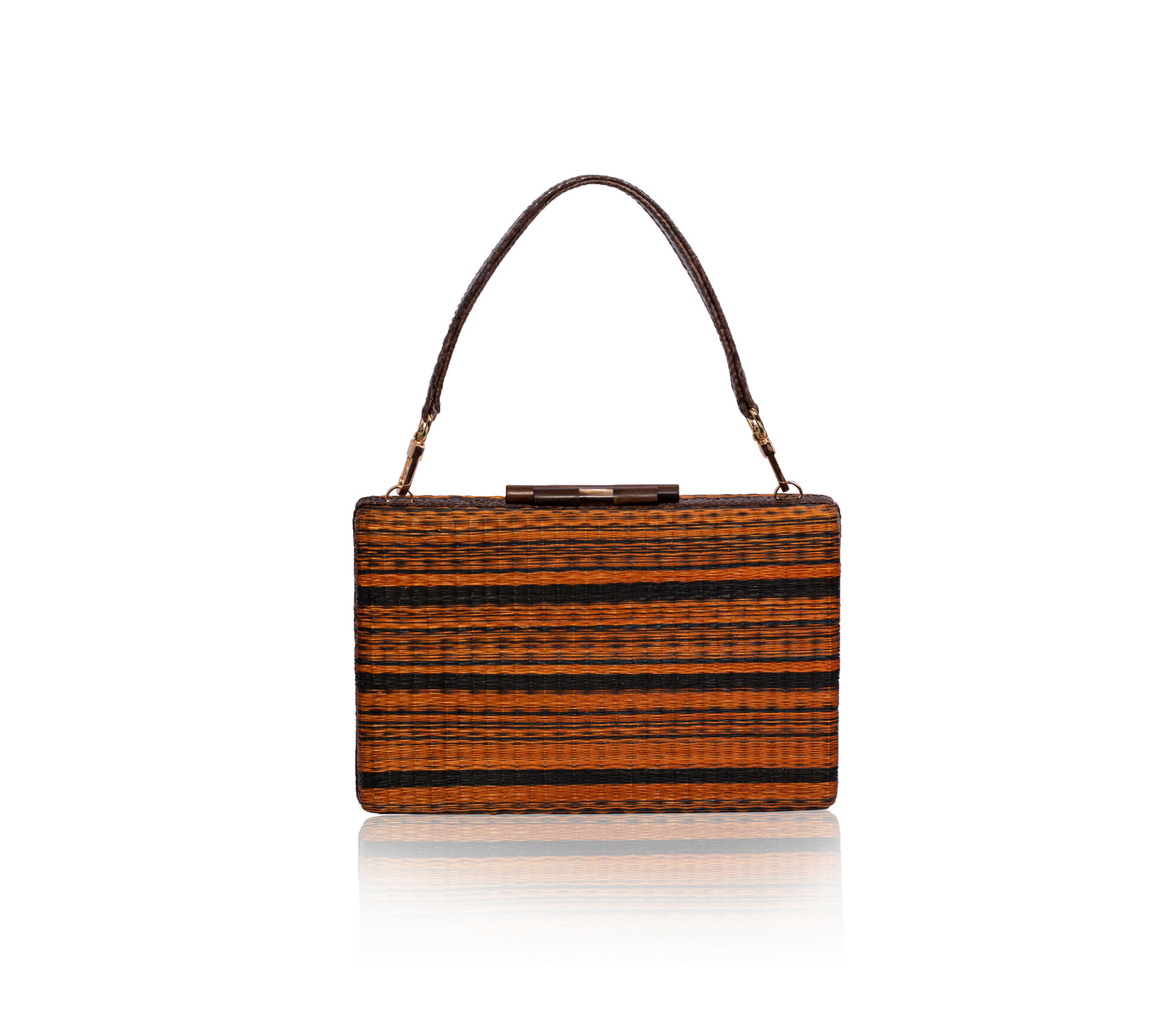 Handwoven GUSTOKO Mojave clutch in orange and black