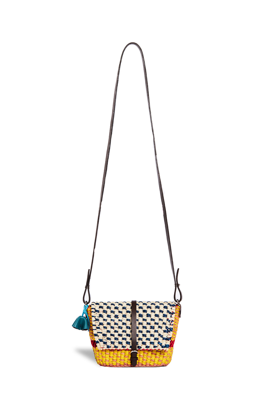 AAKS Bika handwoven raffia yellow shoulder bag, front-facing