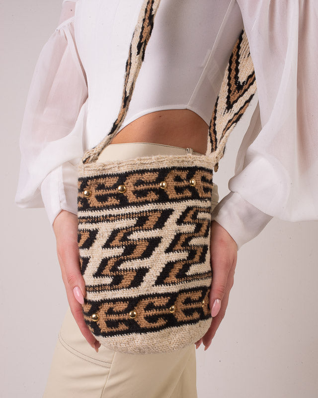 CHILA BAGS Sierra Bag, Handwoven Shoulder Bag, displayed by model