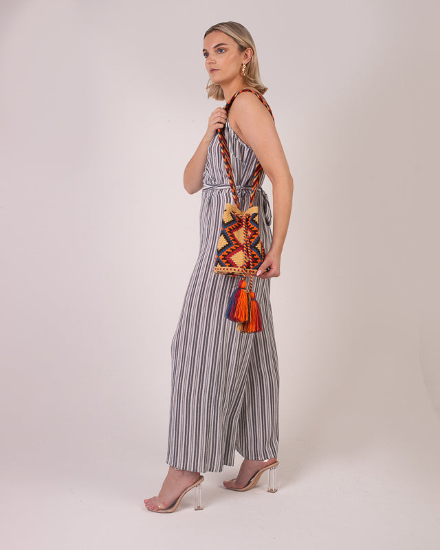 CHILA BAGS Topacio Handwoven Vegan Bucket Bag, worn by model