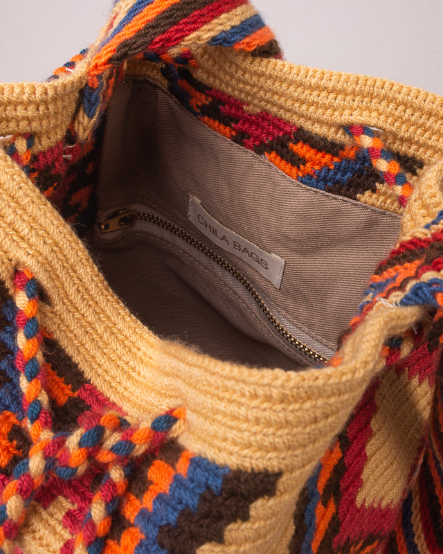CHILA BAGS Topacio Handwoven Vegan Bucket Bag, interior close up