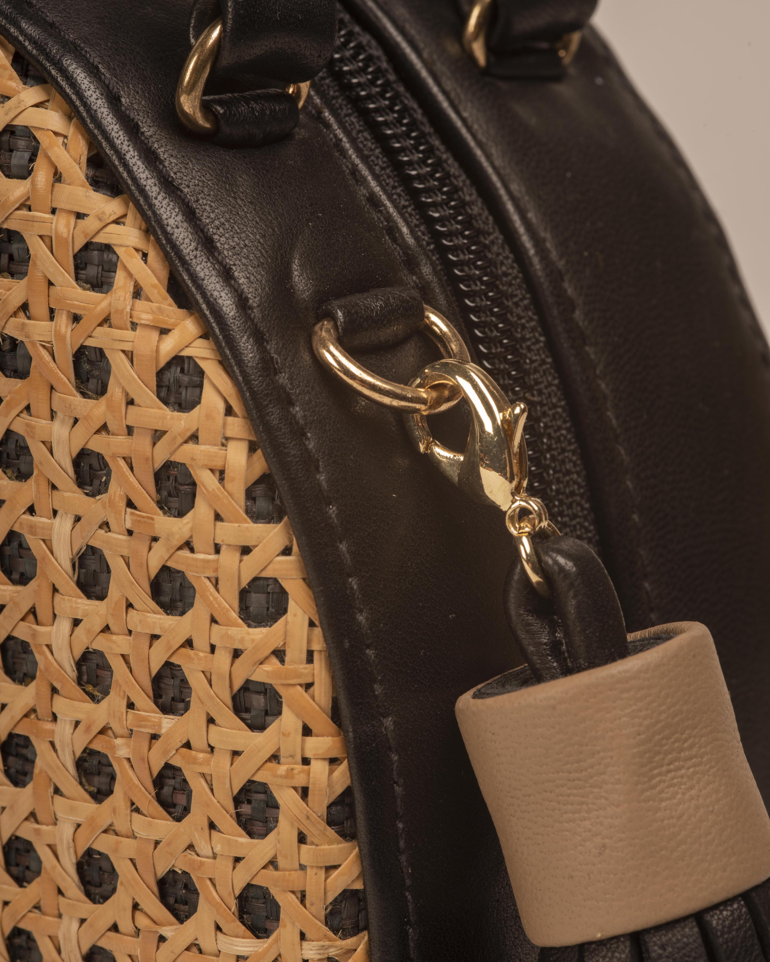 ILHA Francesca crossbody raffia bag, black, close up