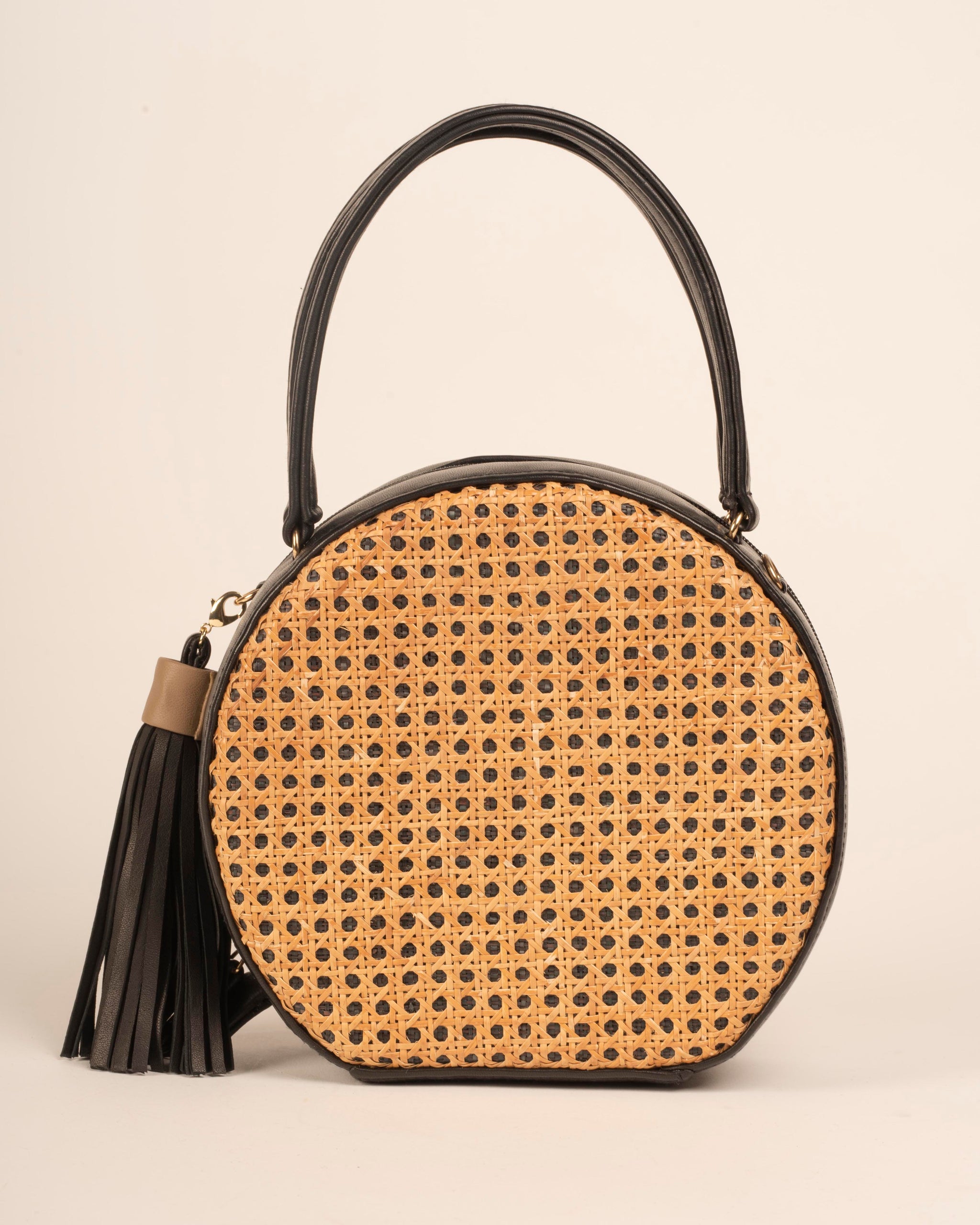 Handmade Moroccan Round Straw Crossbody Bag with Leather Detail