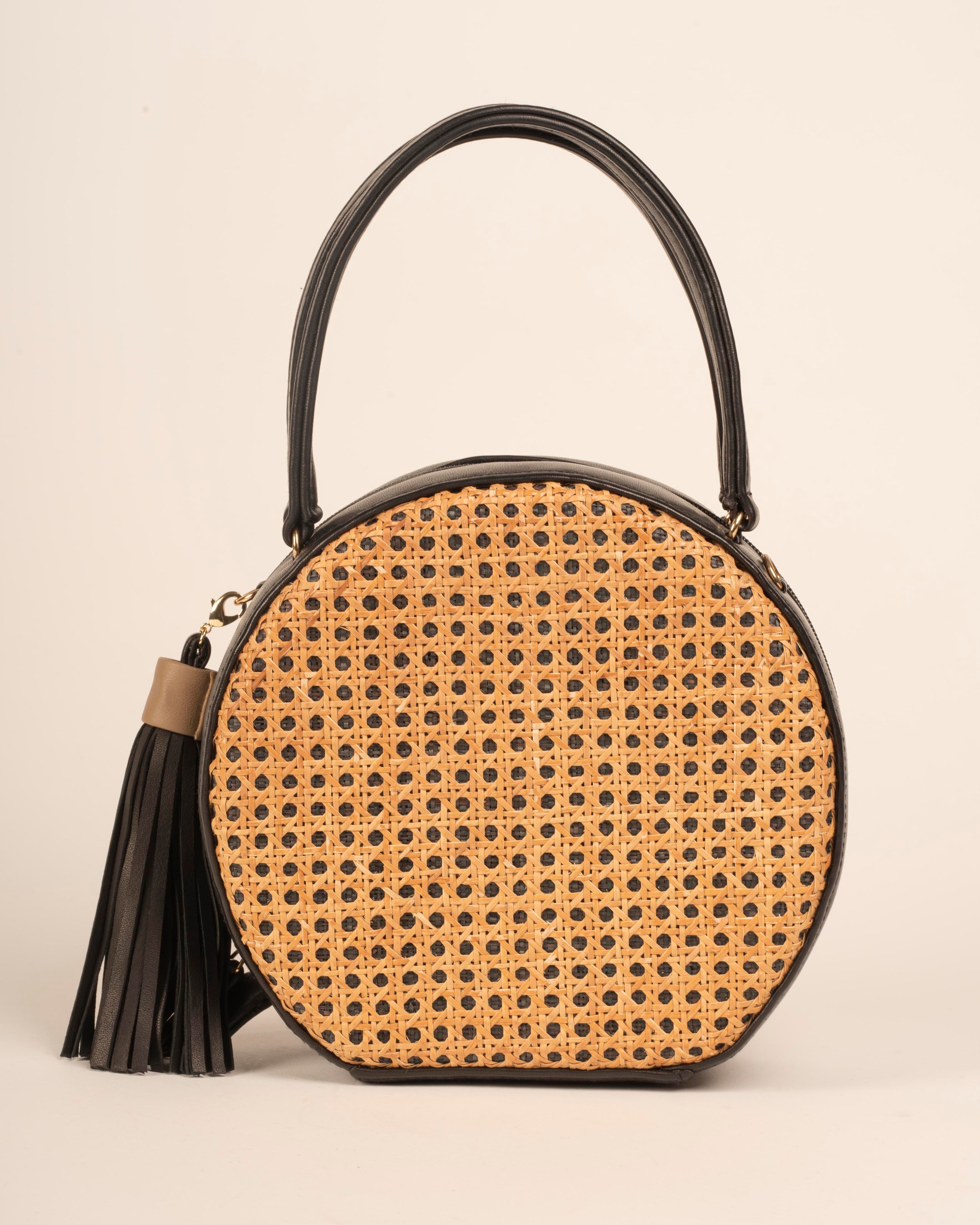 ILHA Francesca black crossbody raffia bag