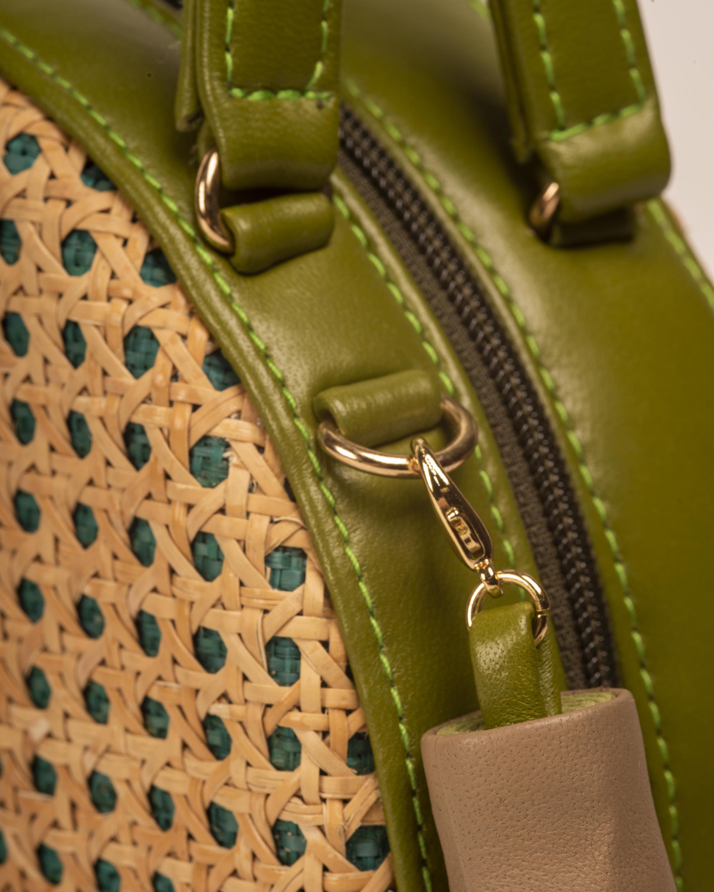 ILHA Francesca crossbody raffia bag, Olive, close up
