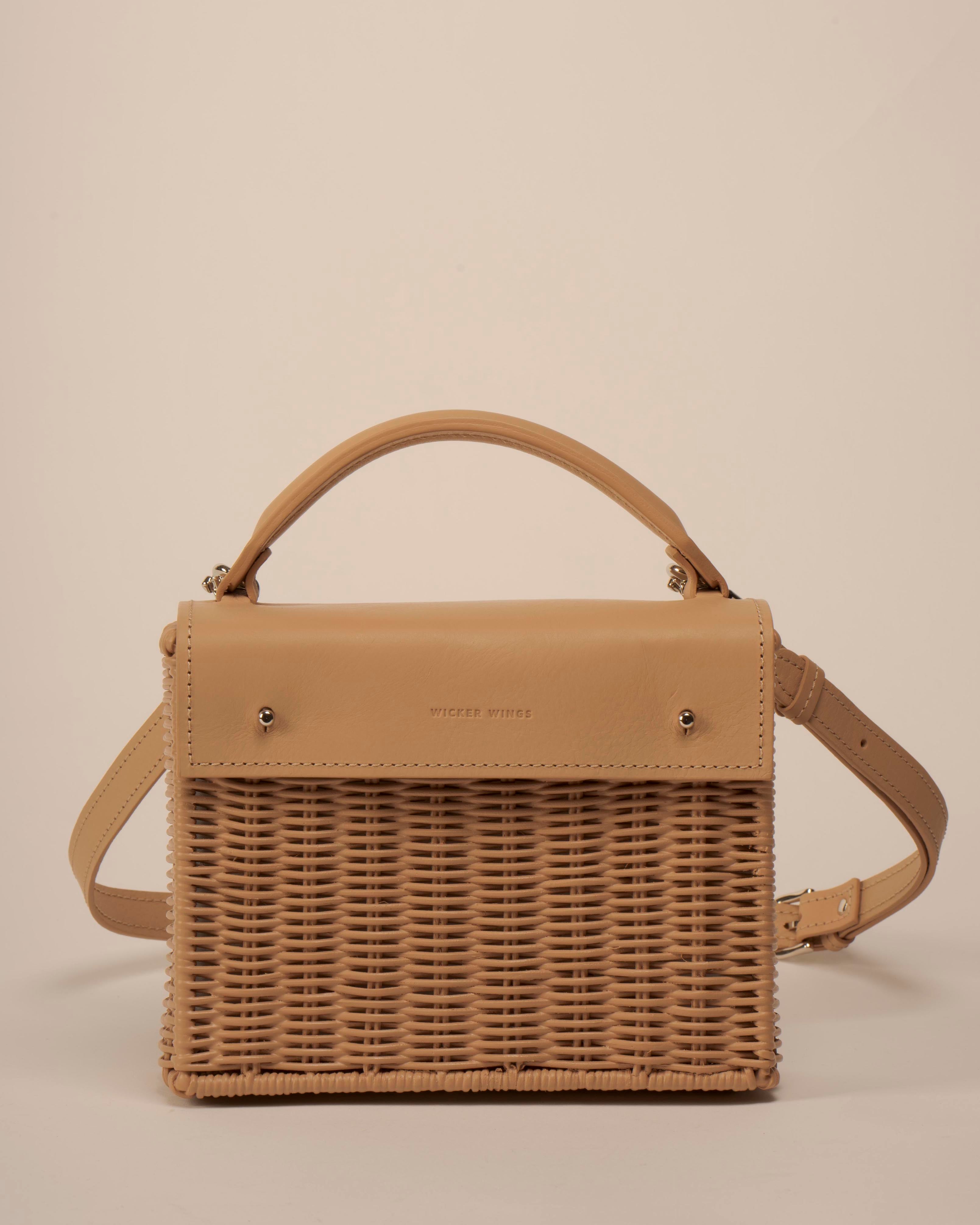 Wicker Wings Kuai handwoven wicker bag in Camel, front-facing
