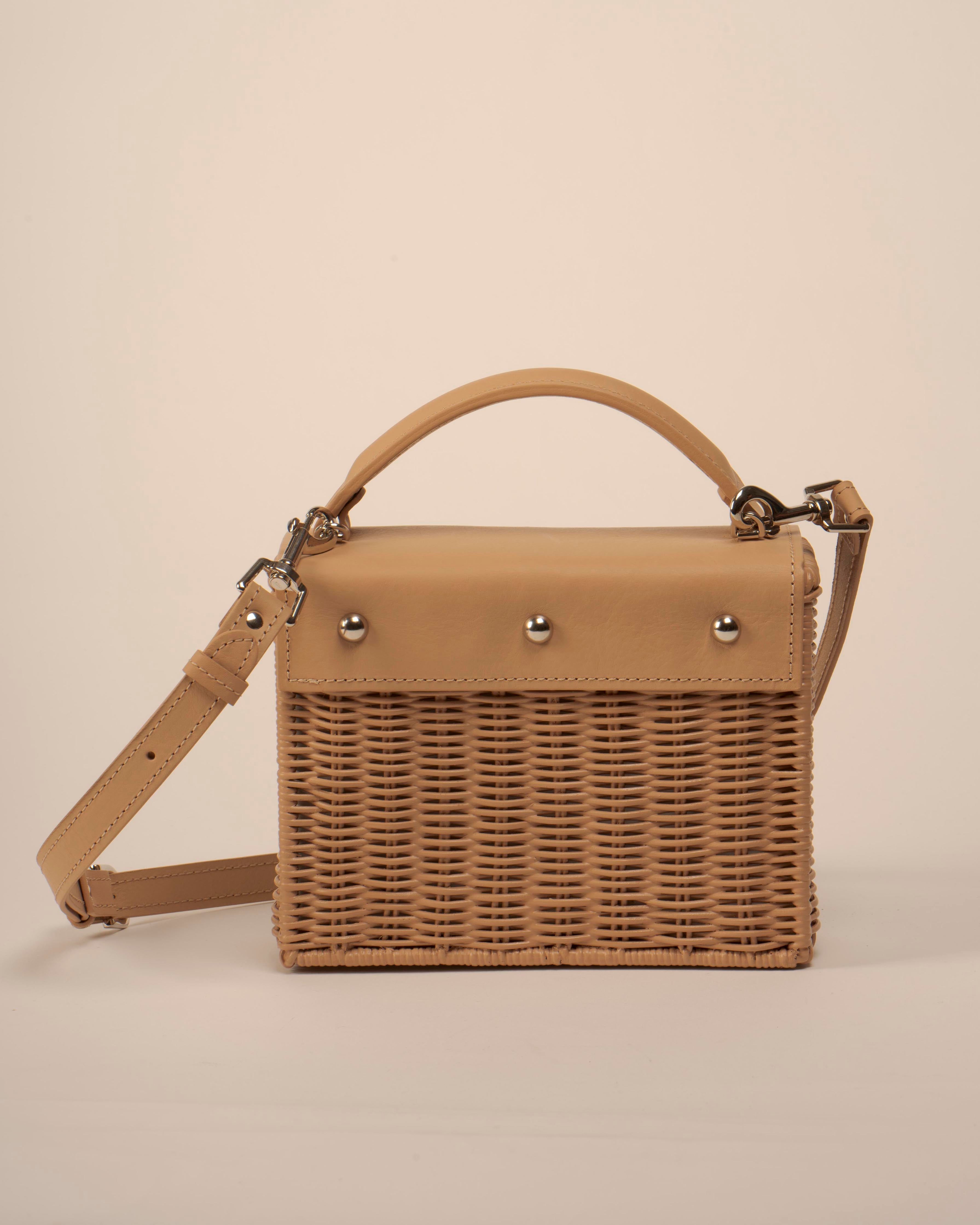 Wicker Wings Kuai handwoven wicker bag in Camel, reverse