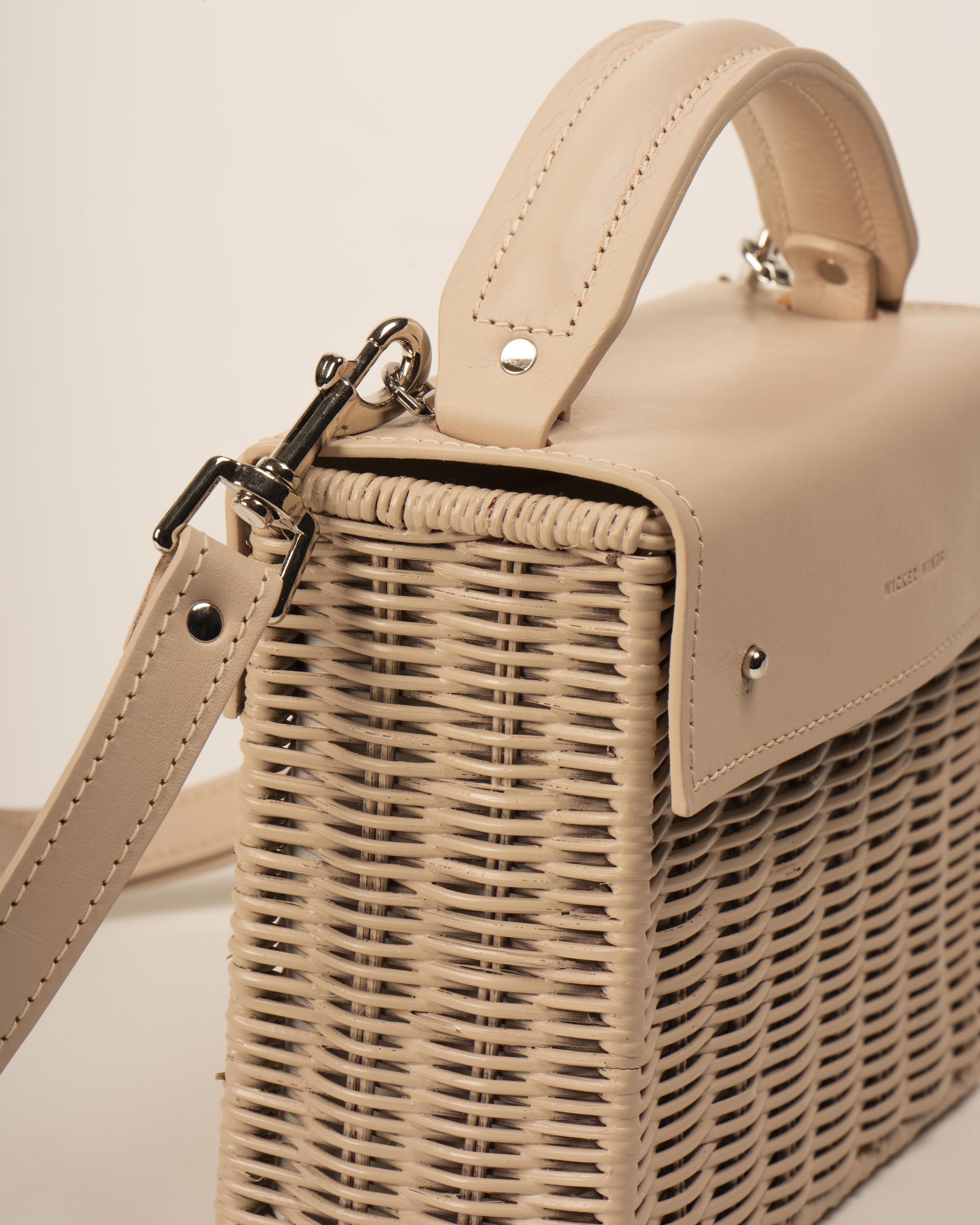 Wicker Wings Kuai handwoven wicker bag in cream, side close up