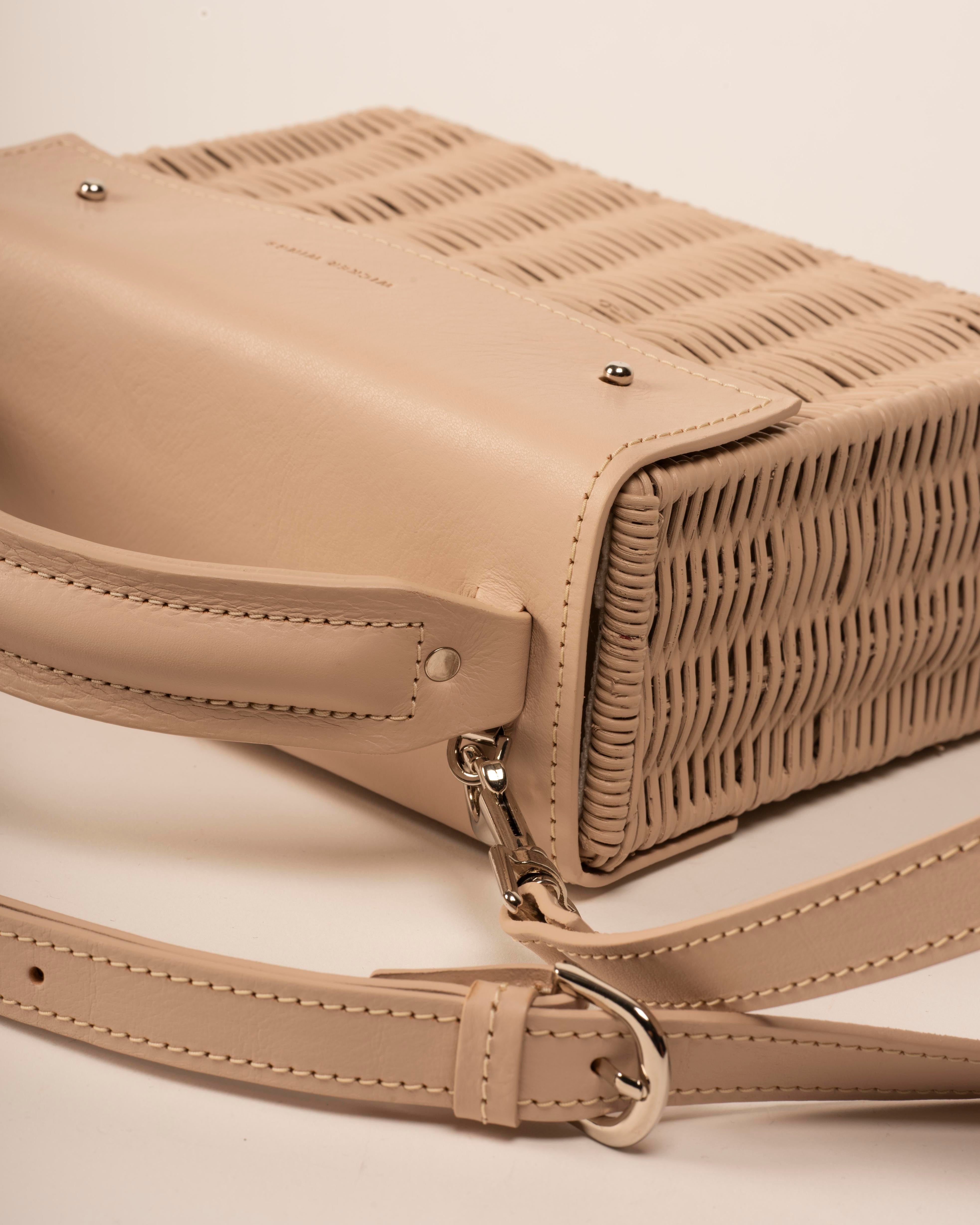 Wicker Wings Kuai handwoven wicker bag in cream, top close up