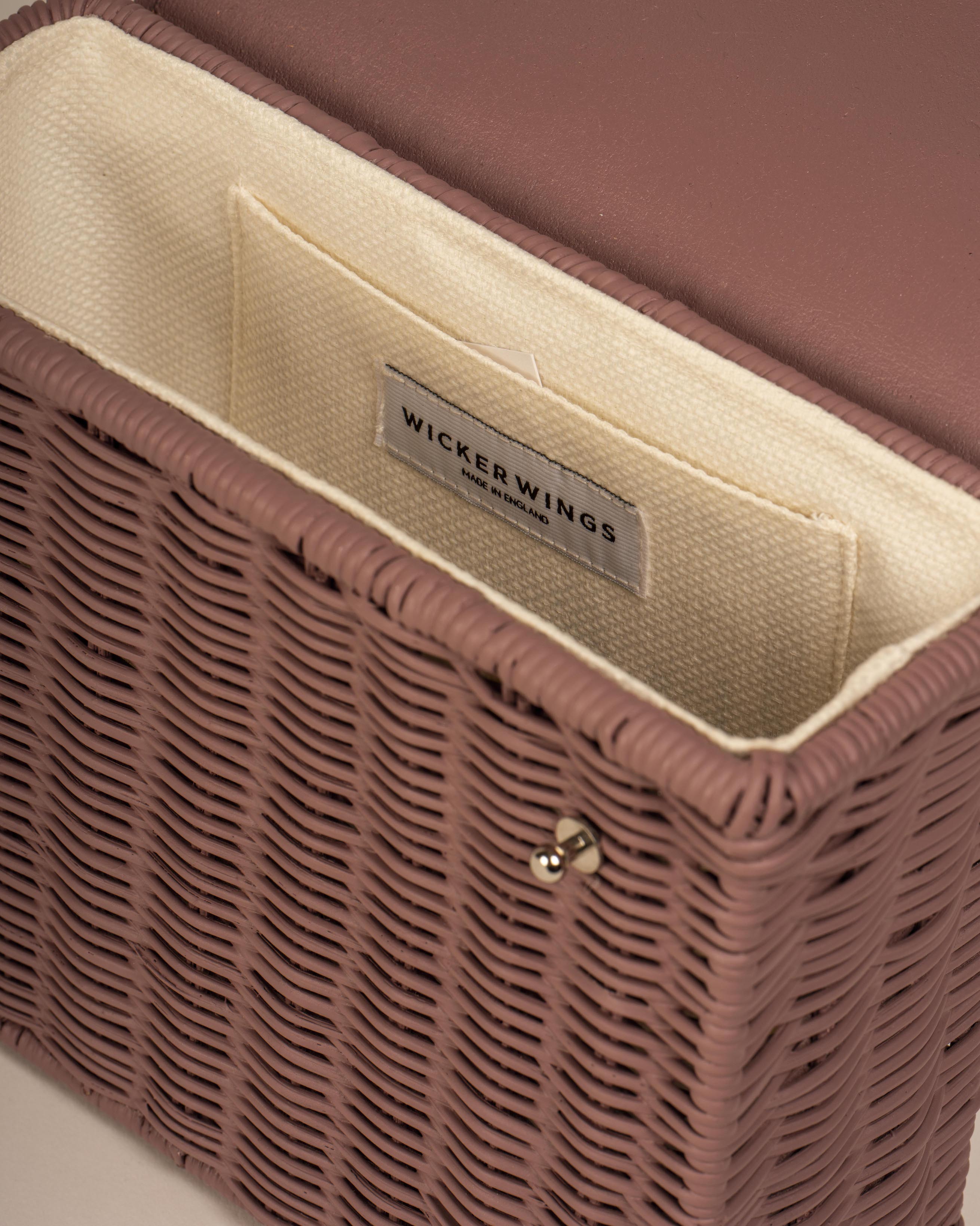 Interior shot of the Wicker Wings handwoven Kuai dusk bag.