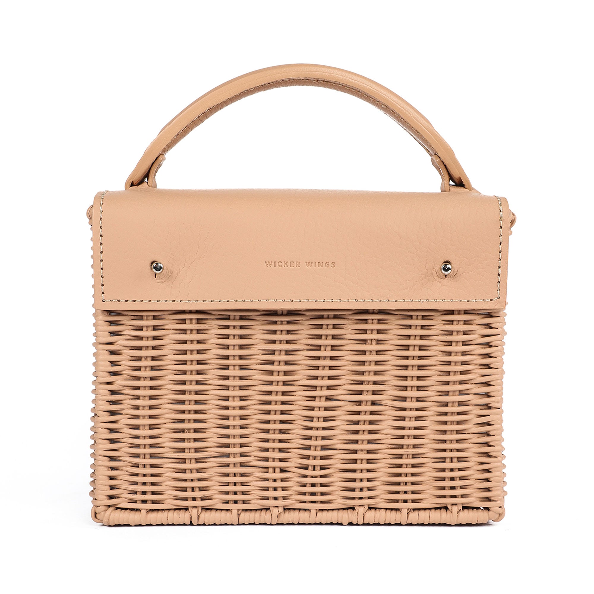 Wicker Wings Kuai handwoven wicker bag in Camel, Front