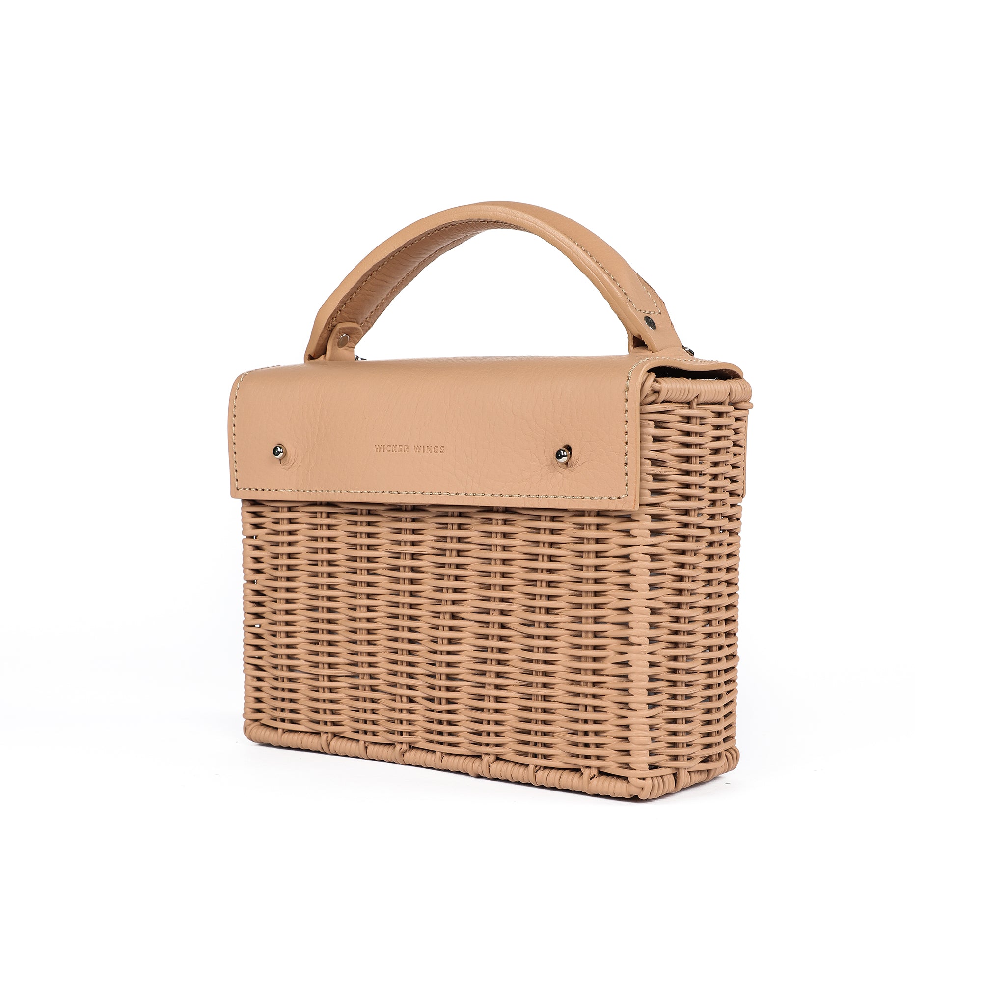 Wicker Wings Kuai handwoven wicker bag in Camel, profile