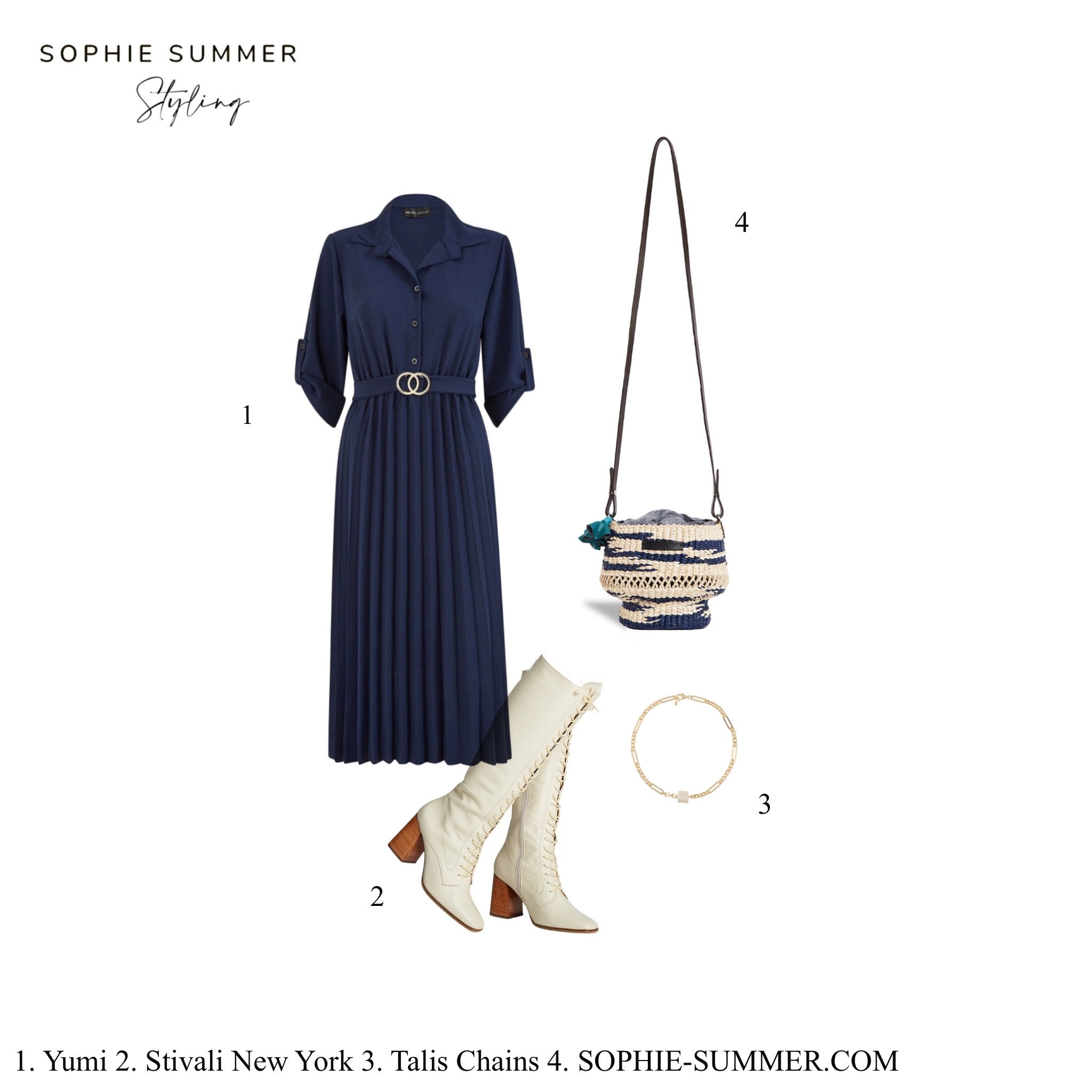 Style board - navy and cream feat the A A K S Baw pot handmade shoulder/bucket bag
