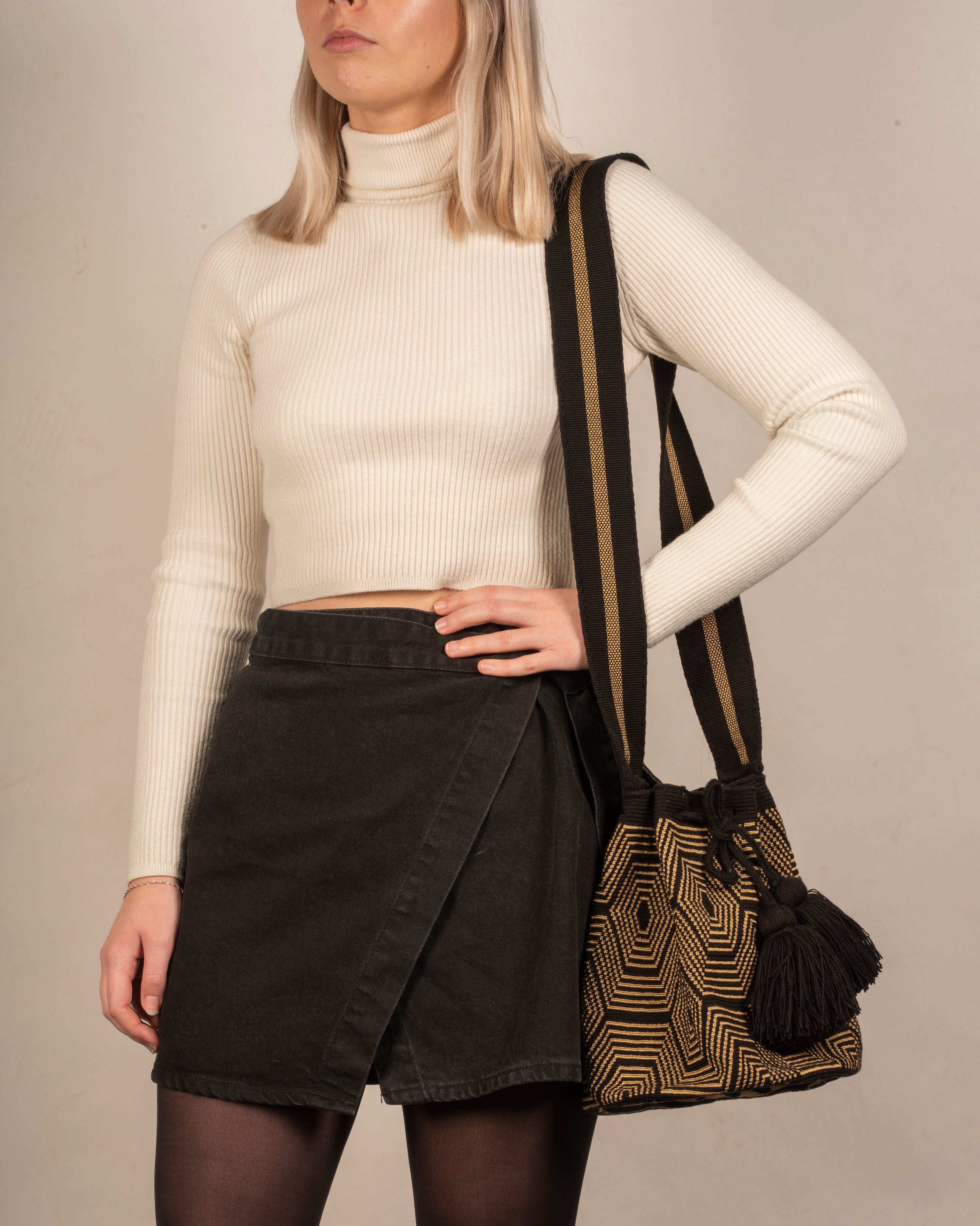 CHILA BAGS Tokyo Gold Bucket Bag, on model's arm