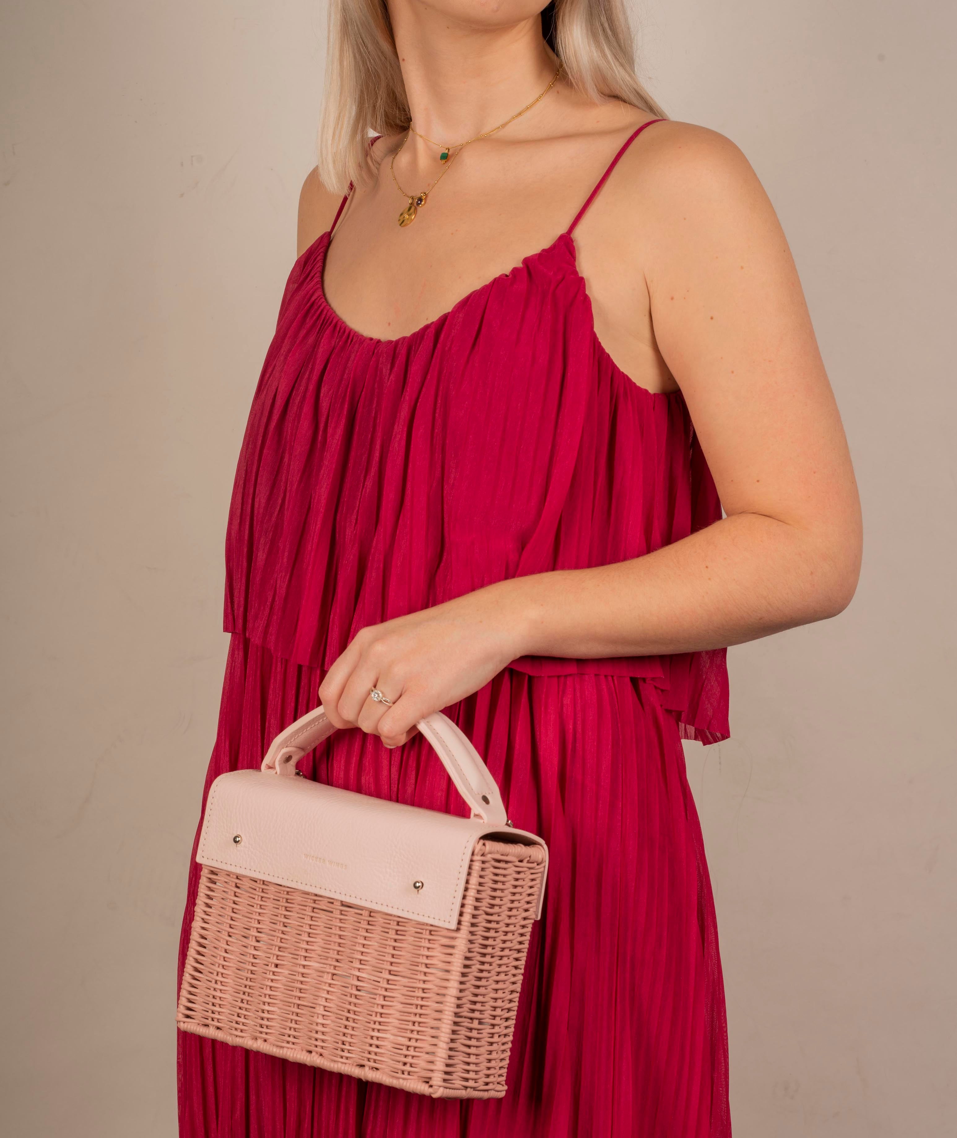 Pink Handbag Wicker and Italian Leather Kuai Rattan Bag / Purse | Sophie  Summer