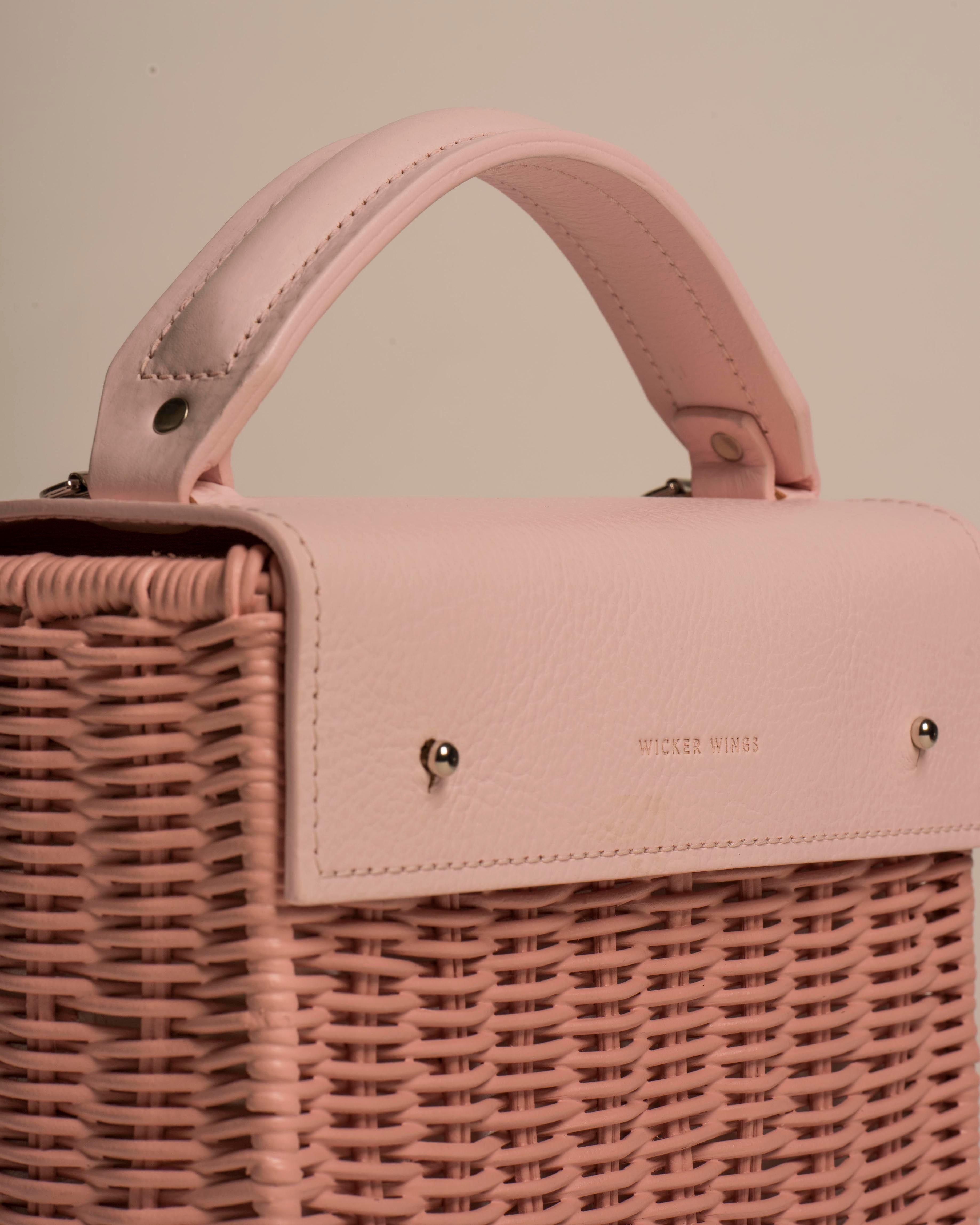 Pink Handbag Wicker and Italian Leather Kuai Rattan Bag / Purse | Sophie  Summer