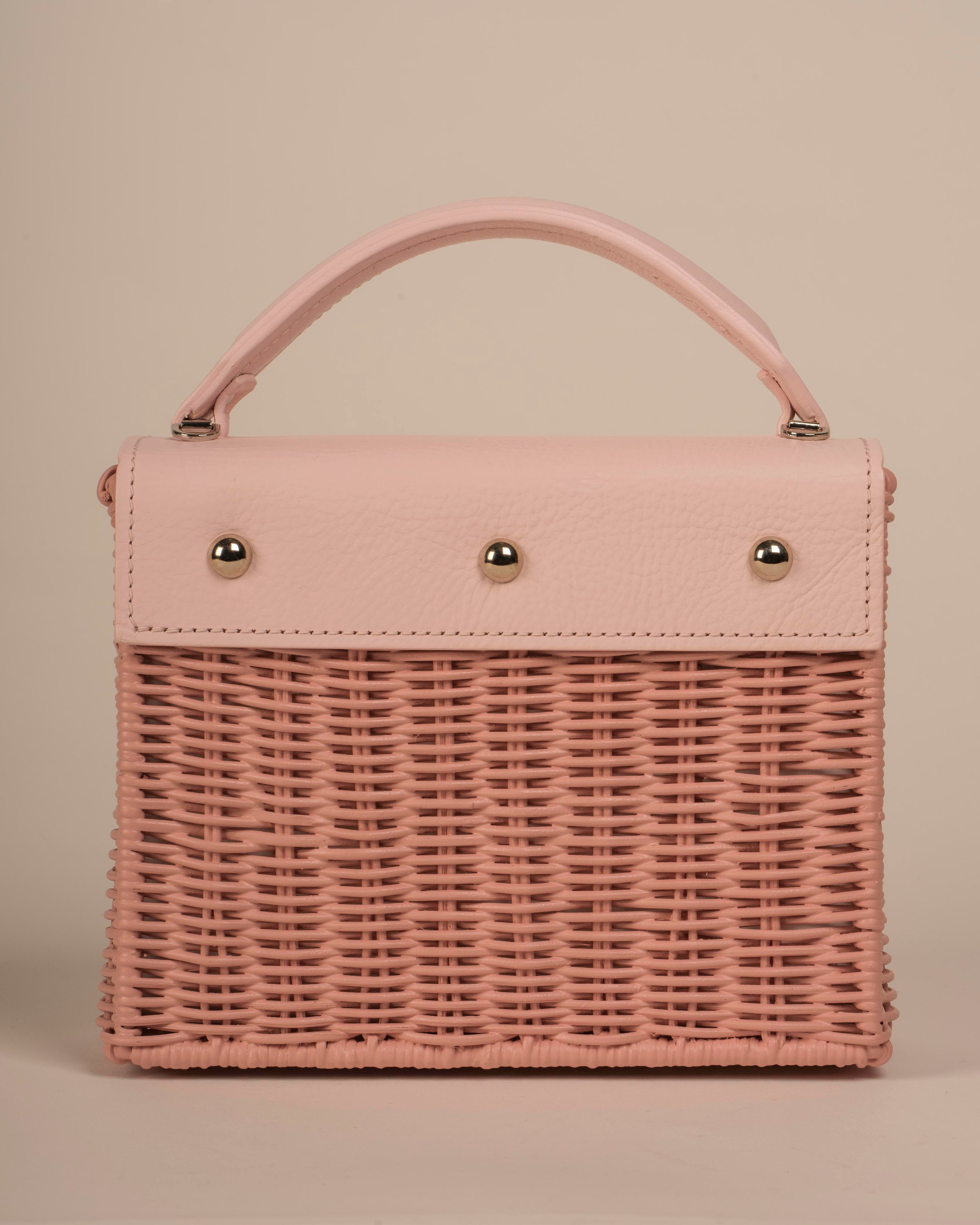 Pink Handbag Wicker and Italian Leather Kuai Rattan Bag / Purse | Sophie  Summer