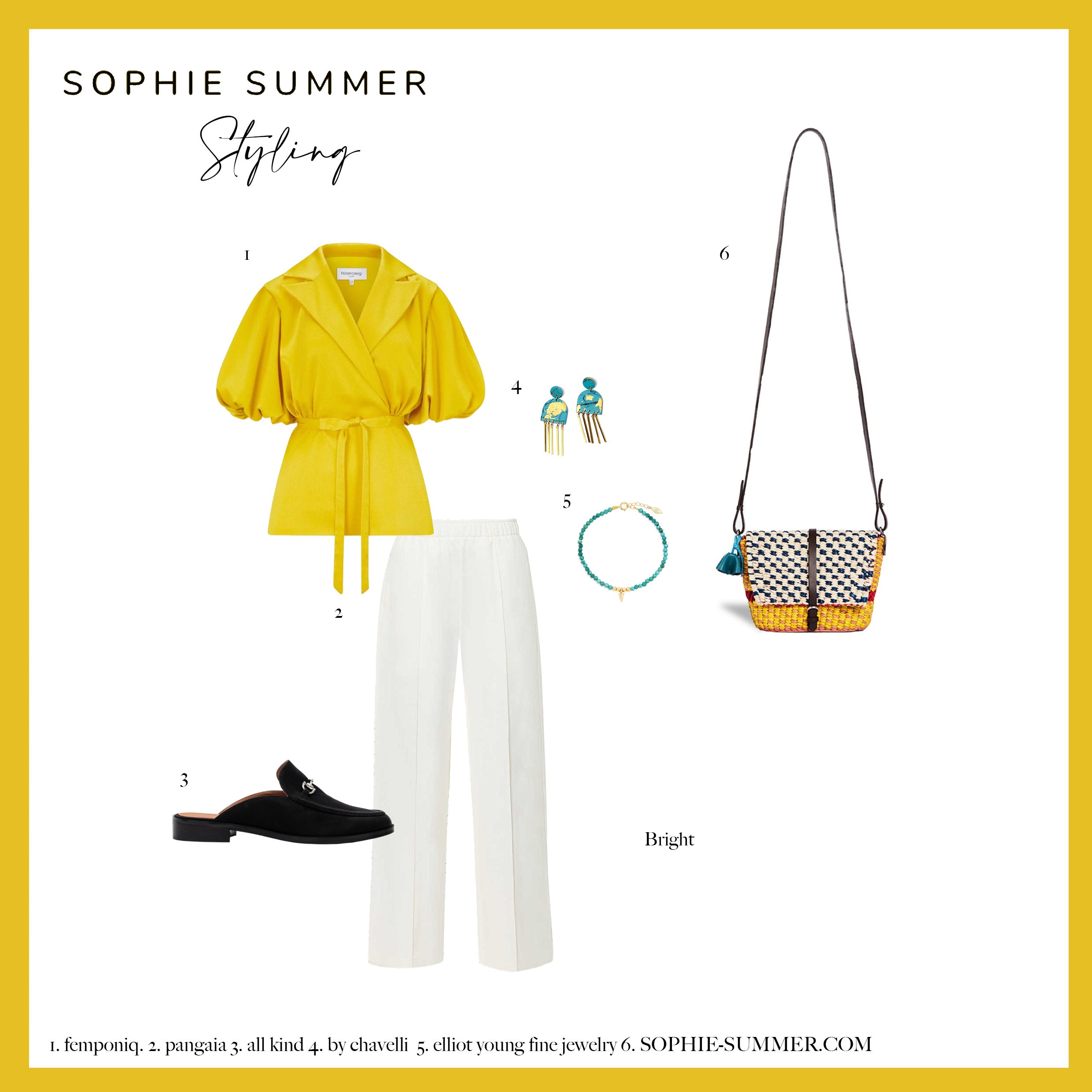Yellow styling board featuring the AAKS Bika Yellow shoulder bag